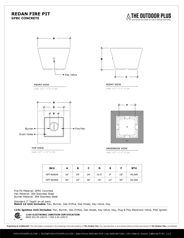 The Outdoor Plus Redan 36" Concrete Fire Pit